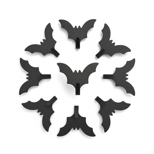 QEBMUYU Bat Wall Hooks, 8-Pack Adhesive Hooks, Cute Wall Decorations, Stainless Steel Hook for Hanging Keys Bags Hats Towels Clothes (Black)