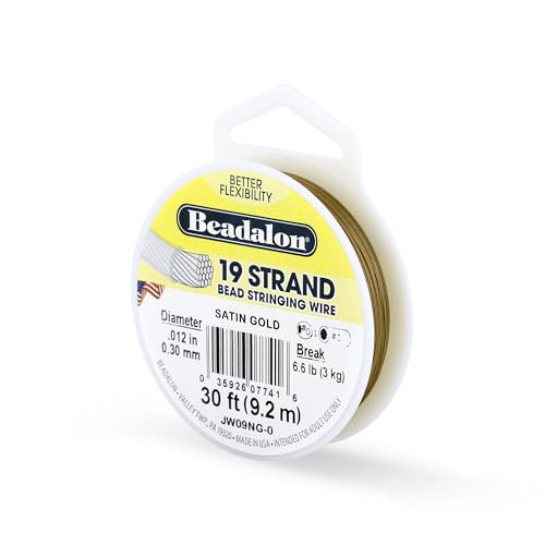 Beadalon Bead Stringing Wire - .012 in / .30 mm, Satin Gold, 30ft / 9.2m
