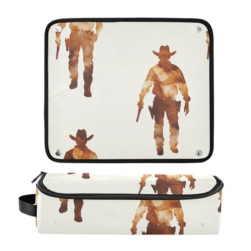 Hair Tool Travel Bag and Heat Resistant Mat Waterproof Portable Open Flat Travel Bag for Hot Tools Curling Iron Flat Irons Hair Volumizer Styler, Western Cowboy Boots Gun Grasslands miniatura 3