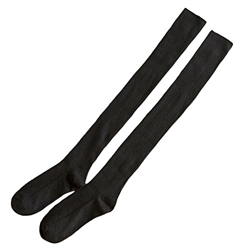 Behavetw 1 Paire de Chaussettes de Plus de Genou Haute pour Femme, Doux Tricot de Coffre Bas Jambière Cuisse Chaussettes Longues pour Femme Fille, Noir, Taille Unique
