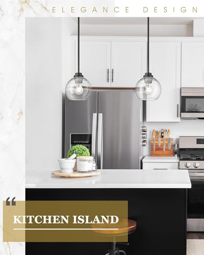 Image of Pendant Lights Kitchen Island 2 Pack, 7 inch Modern Black Hanging Lights Fixtures with Clear Glass Globe Shade, Kitchen Island Lighting for Bathroom, AD-22280-1P2-BK-C