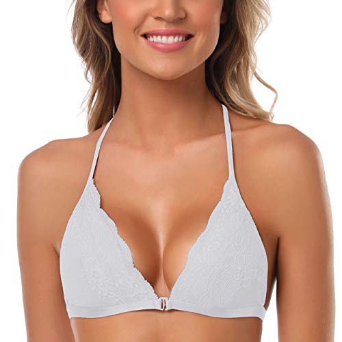 SHEKINI Damen Mädchen BH mit Verschluss vorne, Spitzen Racerback Spitzen BH Triangel Bralette Padded Unterwäsch Bustier Crop Dessous Bügelloser Bralette Top