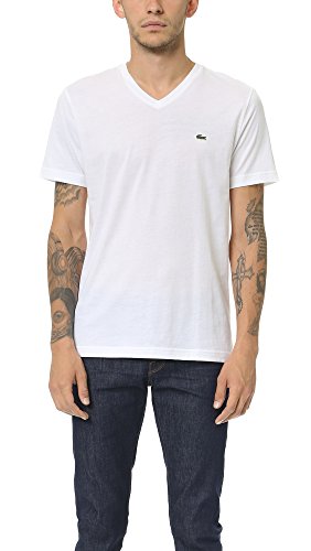 Lacoste mens Discontinued Short Sleeve Jersey Pima Reg Fit V Neck T-shirt fashion t shirts, White, Medium US