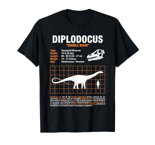 Diplodocus Tableau des Tailles Amusant Dinosaure T-Shirt