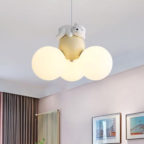 GUANSHAN Suspension LED avec ours endormi, ballon de dessin animé, plafonnier, lustre, plafonnier lune, éclairage de plafond pour chambre à coucher, chambre...