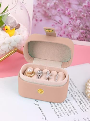 Image of Cortina Pu Leather Small Jewelry Box, Travel Portable Jewelry Case For Ring, Pendant, Earring, Necklace, Bracelet Organizer Storage Holder Boxes - Beige