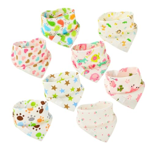 SUPVOX 8 Piezas Baberos de Bebés Pack de Baberos Triangulares de Doble con Estampados Coloridos Protección Alimentación y Uso Unisex y Niñas