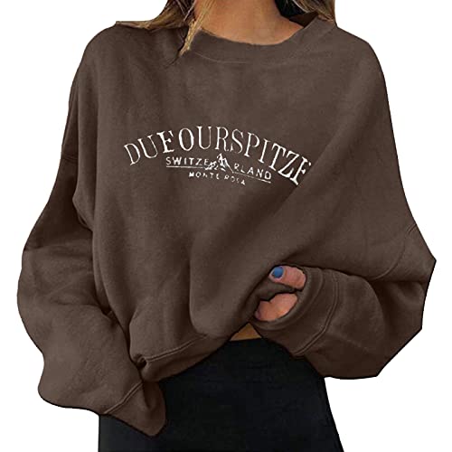 POIUIYQA Damen Sweatshirt Briefe Drucken Langarm Rundhals Pullover Warm Pulli Oversized Casual Bequem Teenager Mädchen Hoodie Sportbekleidung Basic Pullover Cover
