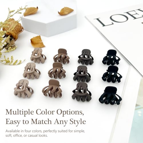 Set de Pinzas para el Cabello Mini Mate para Cabello Fino, Pinzas Pequeñas Antideslizantes para Mujeres, Tonos Neutros en Caqui, Café, Marrón y Negro (12 Piezas) miniatura 4