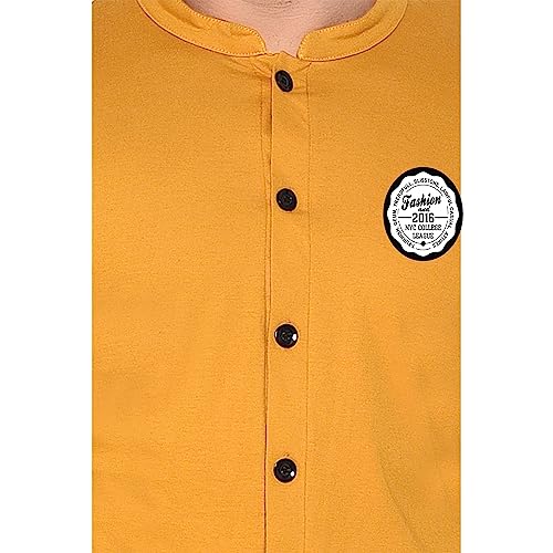 Image of Geum Men's Mandarin Collar Shirt | Slim Fit Full Sleeve Casual Shirt with Printed Chest Logo | Soft Cotton Blend Stylish Button Down for Party, Office
