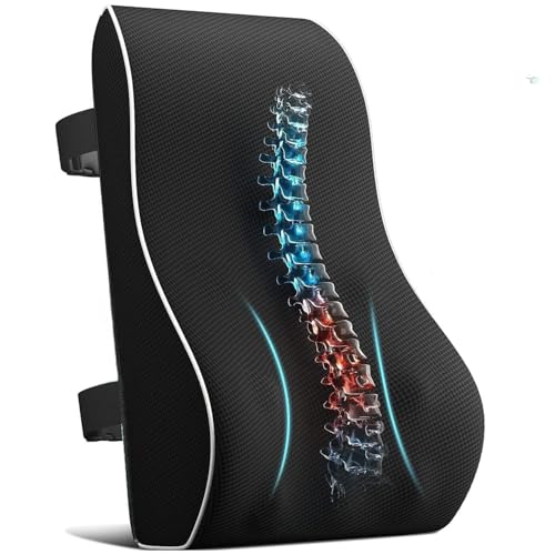 LIMOS Lumbar Support Pillow for Office Chair and Car - Back Pain Relief Cushion with Memory Foam Breathable 3D Mesh Cover Double Adjustable Straps - Ergonomic Back Support for Gaming Chair Desk