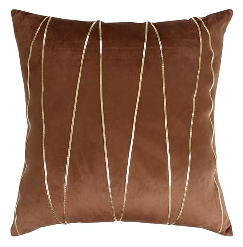 Image of Amazon Brand - Umi Gold Leather Striped Pack of 2 Throw Pillow Covers Velvet Decorative Cushion Covers Cases for Sofa Bedroom Livingroom Car 18 x 18 in Brown Color