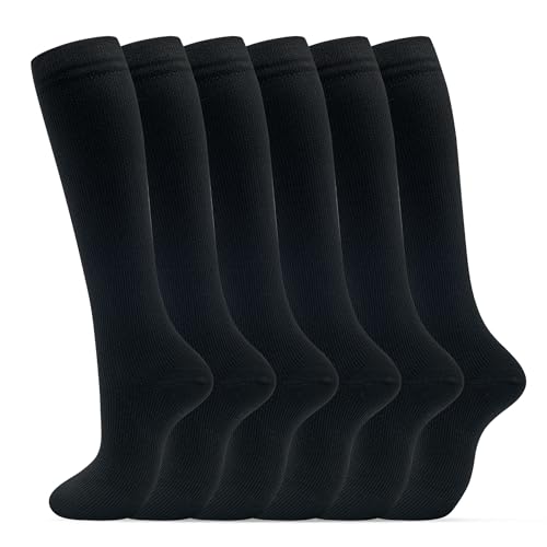 Fenglaoda Compression Socks For Women Men Support Circulation 6 Pairs Socks For Nurse, Travel, Flight(10-6pairs-black,Small-Medium)