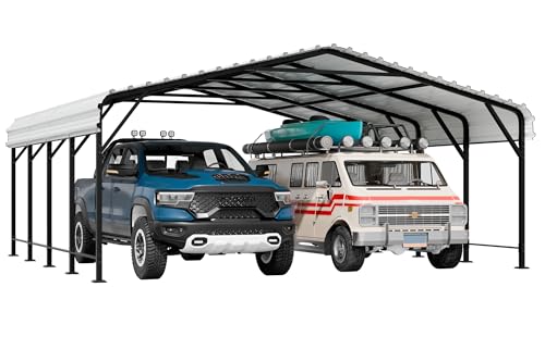 Image of Shintenchi 20x20 FT Metal Carport, Oversized Carport Garage with Enhanced Base, Outdoor Galvanized Car Shelter, Heavy Duty Carports Canopy, for Car, Boats and Tractors, White