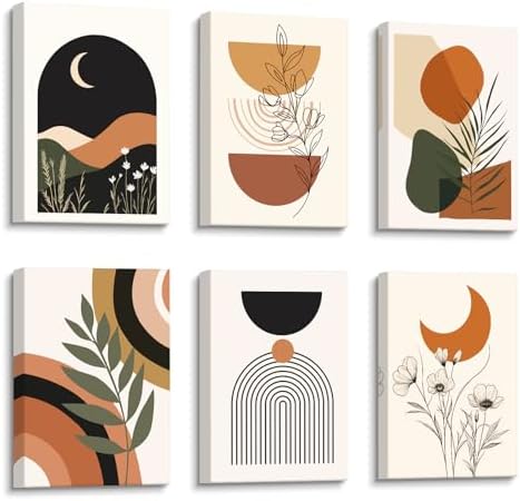 6pcs Cadre en Bois Impression sur Toile Boho Lignes Géométriques ...