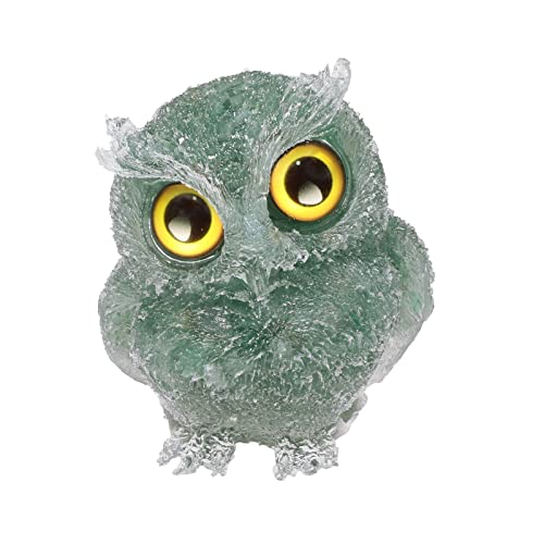 KYEYGWO Green Aventurine Cute Crystal Owl Figure Ornaments Decorative Resin Bird Statues for Home Office Table Mini Stone Animal Sculpture Talisman Micro Landscape