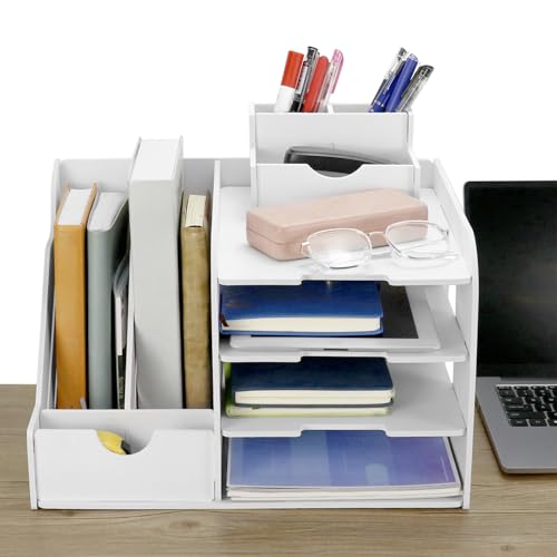 QWORK® Organizador de Escritorio de Oficina, Organizador Papeles, Soporte de Documentos A4, 4 Niveles - imagen 4