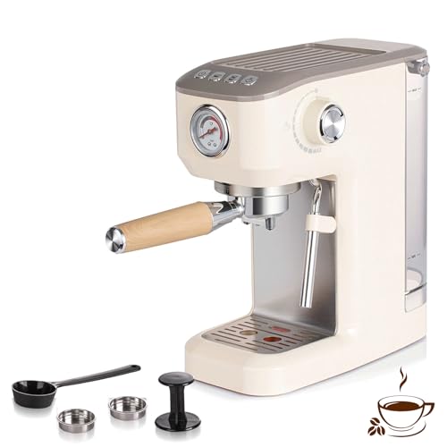 Máquinas de café Espresso - Máquina de café con Varilla para espumar Leche, Bomba de presión de 20 Bares, Tanque de Agua de 1,2 L, café molido, Simple/Doble, manómetro Visual, 1250 w()