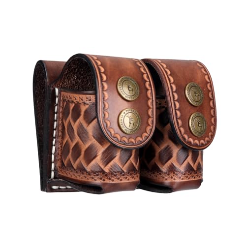 TOURBON Leather Double Speedloader Pouch Belt Carrier Speedloader Holder Case for .38 .357 .44 .45
