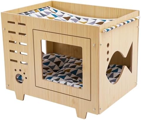 Casa para Gatos de Madera MDF, Mueble de Interior para Mascotas, ...