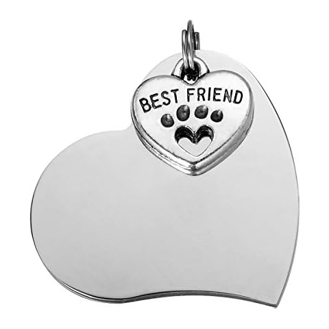 Stainless Steel Pet ID Tags Dog Tags Personalized & Engraved Custom Identification Tag Engraved Front & Back Dog Collar Tag with Best Friend Heart Pendant Cover