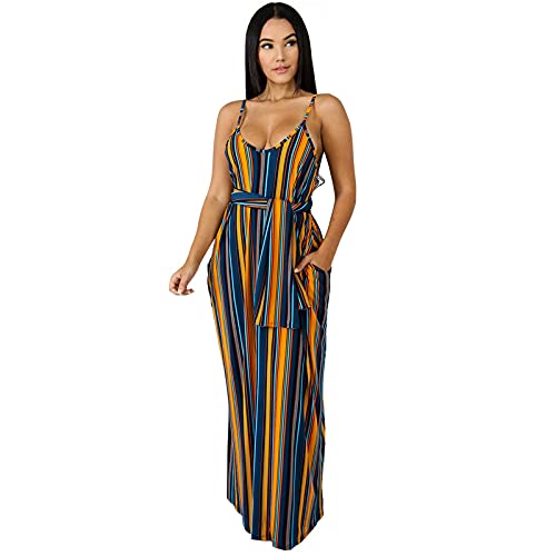 QWUVEDS Vestidos verdes de las mujeres de verano vestido de oportunidad suelto de gran tamaño a rayas vestido de centrifugado sin mangas vestido de verano blusas vestido, marine, XXL