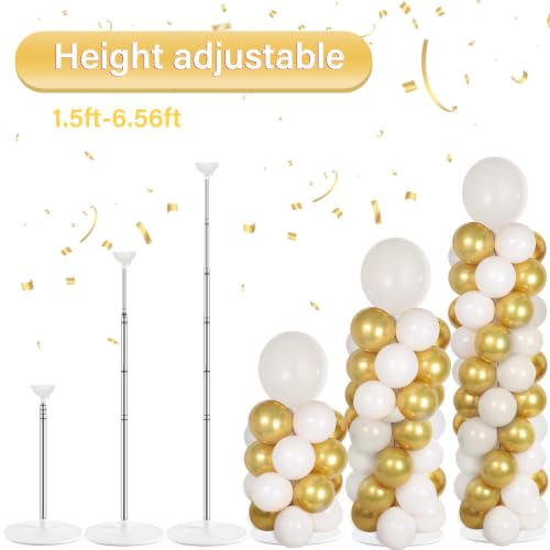 Image of 2 Sets Retro Sand White Gold Balloon Column Stand Kit with 100 Balloons Adjustable Balloon Tower Stand with Bases for Floor Balloons Column Kit for Graduation Birthday Appreciation Party Decor