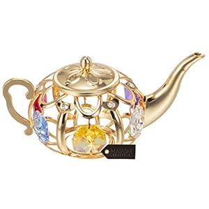 Matashi 24K Gold Plated Highly Polished Teapot Ornament with Crystals Tabletop Showpiece – Great Gift for Valentine’s Day Birthday Anniversary, Home Decor