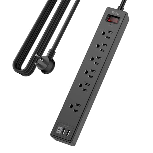 Image of 15Ft Power Strip Surge Protector - Yintar Extension Cord with 6 AC Outlets and 3 USB Ports for Home, Office, Dorm Essentials, 1680 Joules, ETL Listed, Black