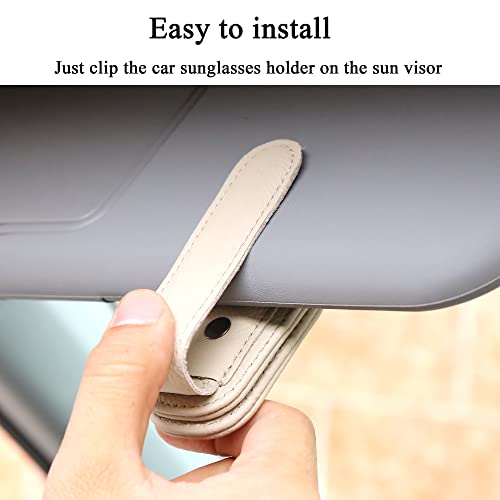 Image of KIWEN 2 Packs Sunglasses Holders for Car Visor, Magnetic Leather Glasses Eyeglass Clip for Car, Ticket Card Clip Sunglasses Mount, Car Visor Accessories Gadgets (2, Beige)