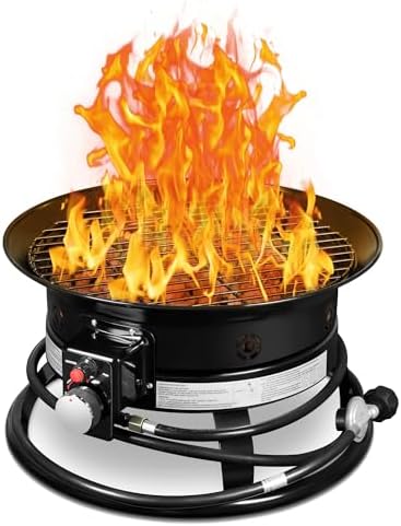 GUNJI 19-inch Portable Propane Fire Pit Table for Outside, Smokeless Gas Fire Bowl with Auto-Ignition, Lid & Carry Kit, for Patio, Camping, Tailgating, Deck, Backyard, RV