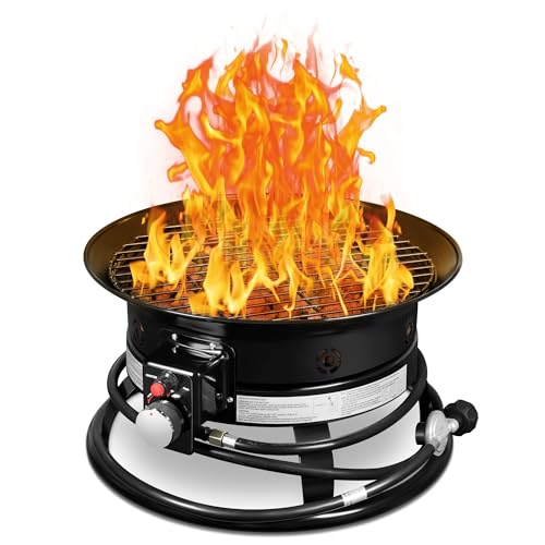 GUNJI 19-inch Portable Propane Fire Pit Table for Outside, Smokeless Gas Fire Bowl with Auto-Ignition, Lid & Carry Kit, for Patio, Camping, Tailgating, Deck, Backyard, RV