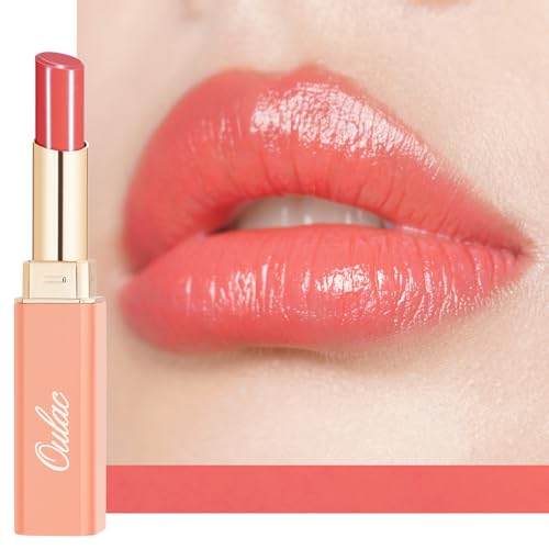Oulac Moisturising Lipstick Coral Peach, Moisture Shine Hydrating Lipstick & Tinted Lip Balm for Dry Lips, Medium Coverage Lip Colour | Juicy Look, Glossy Finish, Vegan, Cruelty-Free, Deep Kiss (04)