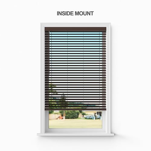 Image of Lumino 2 inch Flat Slat Faux Wood Blinds, 33.75 inch W x 60 inch L Walnut