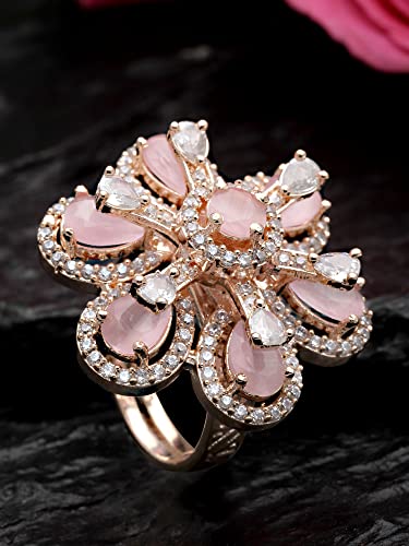 Image of Karatcart Platinum Plated Elegant Austrian Crystal Adjustable Leaf Ring for Women and Girls