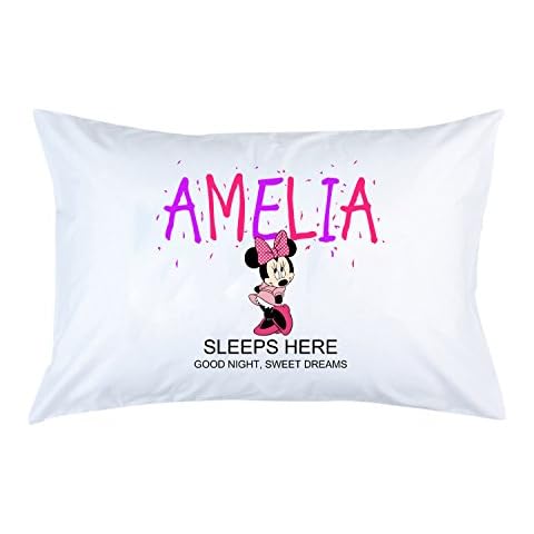 PL Legends Personalised Kids Children Mickey Mouse, Minnie Mouse (your name) pillowcase Present (Minnie Mouse) Cover