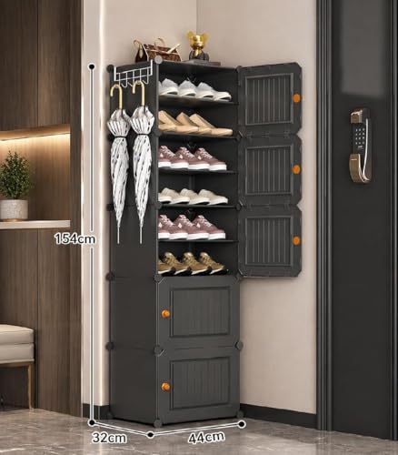 Image of Mevigo Plastic Shoe Rack for Home with Door | 10-Tier Stackable Shoe Organizer | Holds 20-Pairs |Waterproof & Dustproof | DIY Modular Shoe Cabinet |Chappal Slipper Stand for Bedroom