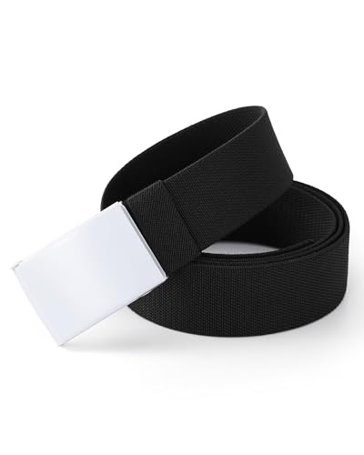 Image of Mile High Life Stretch Canvas Belt for Men, Golf Casual Elastic Web Belt, Top Military Buckle, Adjustable Cut to Fit