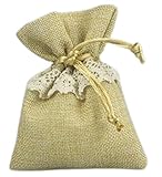Sacchetto stoffa juta con merletto e tirante 10x12 cm portaconfetti bomboniera matrimonio ...