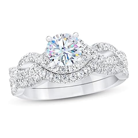 1-1/2 Carat (ctw) Bridal Set Moissanite engagement rings for women Platinum Plated Silver ring Moissanite rings - 6.5 Cover