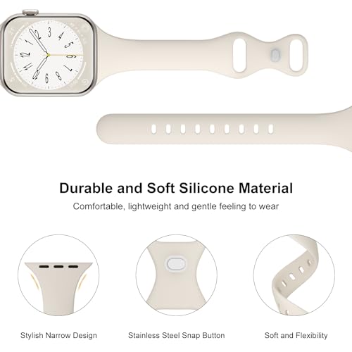 6 Pack Thin Bands Compatible with Apple Watch Band 38mm 40mm 41mm 42mm 44mm 45mm 46mm 49mm Women Men, Sport Silicone Strap Slim Wristband for iWatch Series 11 10 9 8 SE 7 6 5 4 3 2 1 Ultra