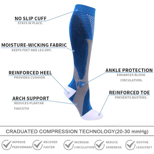 Double Couple 6 Pairs Compression Socks for Men Women 20-30mmhg Knee High Support for Sports Circulation2