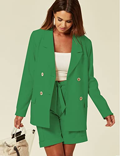 Unique21 Women Tailored Blazer Jacket Double Breasted Long Sleeve Lapel Collar Boyfriend Casual Office Work Suit Green #TOP1