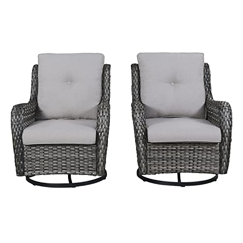 Rilyson Wicker Rocking Chair Swivel Chairs - 2 Piece Rocker Patio Chairs Set Rattan Rocking Chair For Outdoor Porch Deck Garden Backyard (Mixed Grey/Grey) #TOP5
