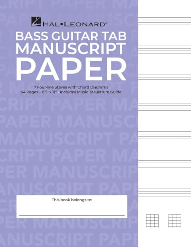Bass Guitar Tablature Manuscript Paper (Purple Cover) | Songwriting and Music Composition | 64 Page Blank Sheet Music Book with 4-Line Staff and Chord Diagrams | Bass Tab Notebook for Musicians