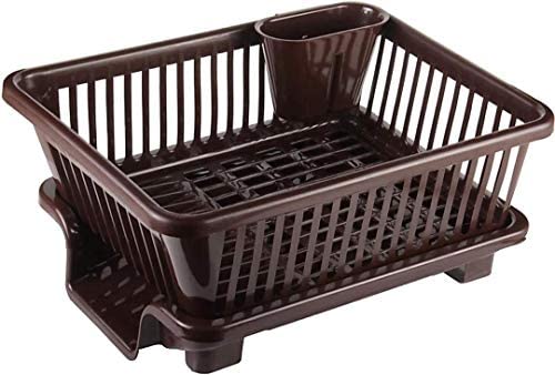 VATTU 3 in 1 Plastic Kitchen Dish Drainer Drying Rack Water Drip Washing Space Saver Storage Organiser Basket Utensils Tools Cutlery Stand Organizer