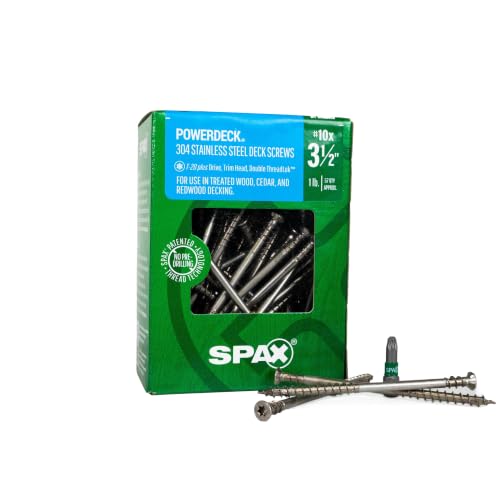 #10 x 3-1/2" SPAX Tornillos para madera de acero inoxidable para exteriores (57 piezas) 1 libra, sistema de apriete Estrella Torx, resistente a la corrosión y al óxido, PowerDeck resistente para cercas y terrazas al aire libre miniatura 1