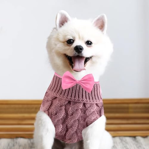 1 Haustierpullover, 2 Haustierfliegen, Warmer Wintermantel für Haustiere, Pullover, Rollkragenpullover, geeignet für Katzen und Hunde (M, rosa)