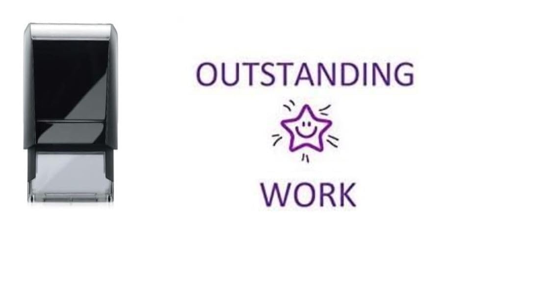 Outstanding Work - Reward self Inking Stamp - 28 x 28 mm Violet Ink