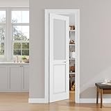SMARTSTANDARD 24' x 80' Half Frosted Glass Interior Door Slab, Solid Core French Slab Door for Pantry Laundry Closet Bathroom, Pre-Assembled Panel Without Hardware, White